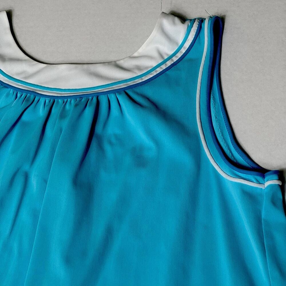 Lorraine Nylon Medium Nightgown Blue White Retro Mod Sleeveless 70s House Dress